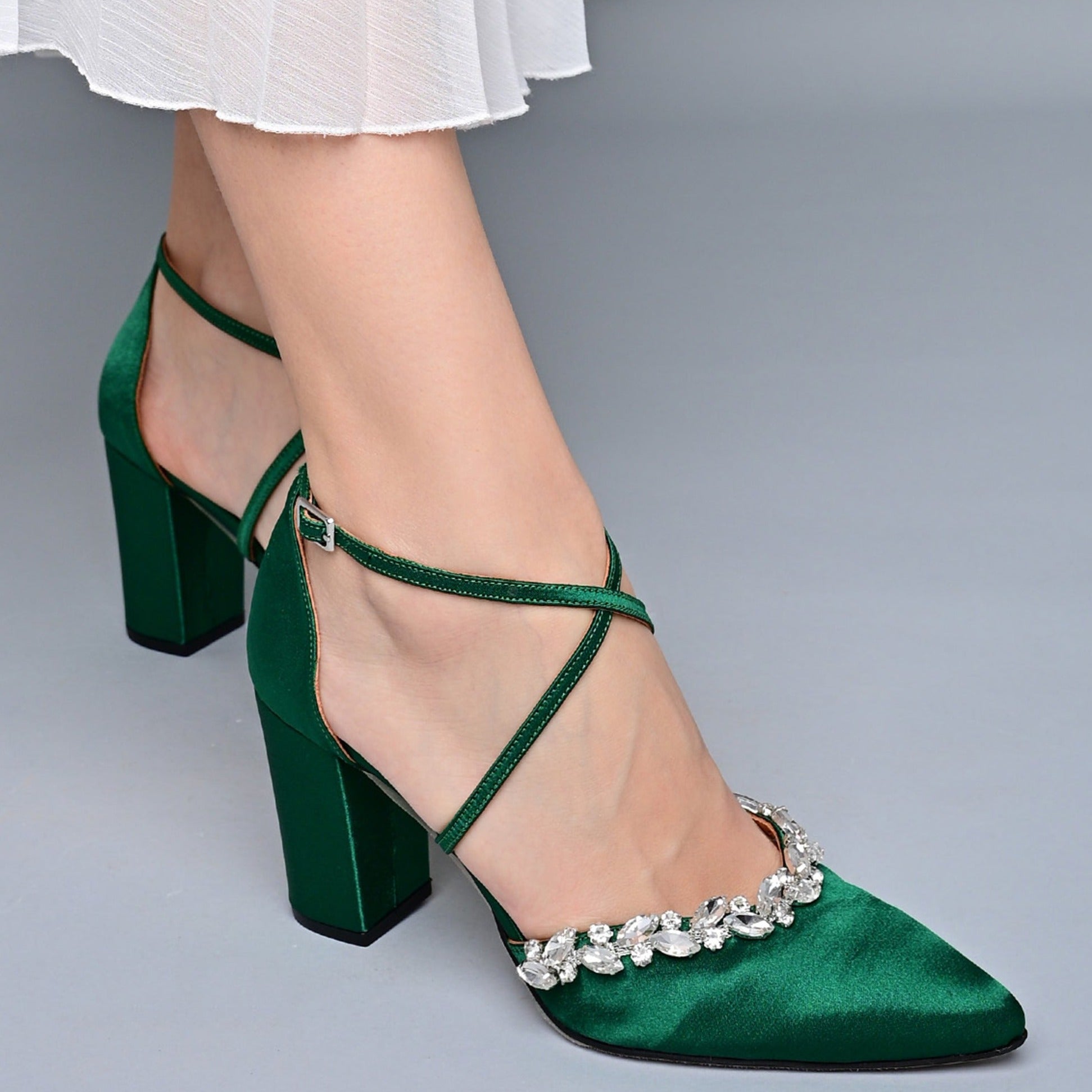 Dark Green wedding shoes Block Heels Satina Love PinkyPromiseAccs