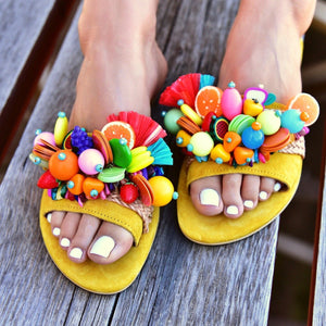 women colorful sandals, slides for women, women's slide sandals
