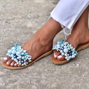 Leather sandals, greek sandals, blue sandals