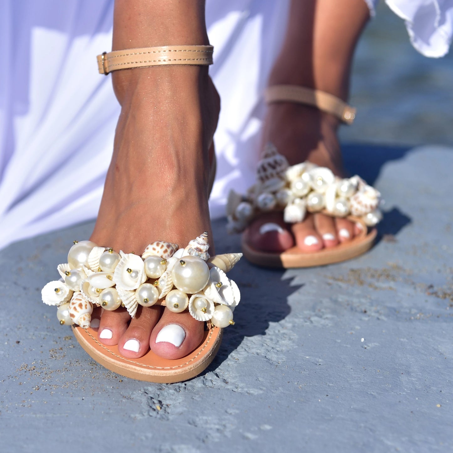 wedding sandals boho, shell sandals, beach wedding sandals