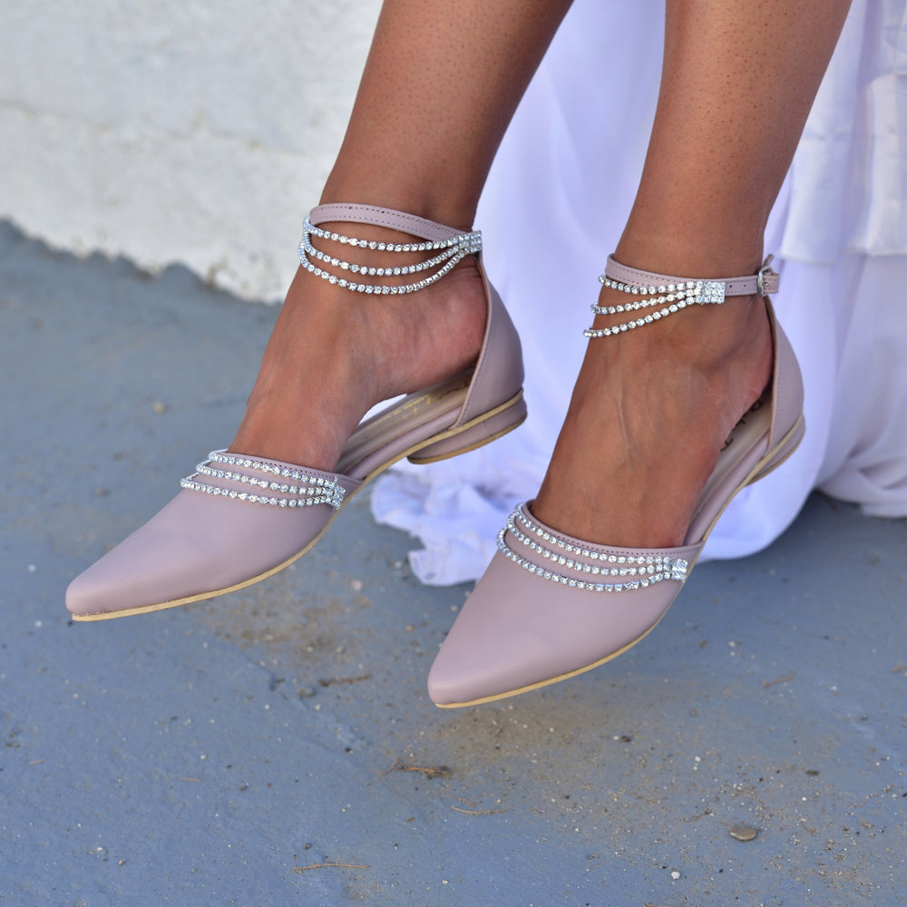 Bridal Flats, Nude Wedding Shoes, Pointed Toe Mules