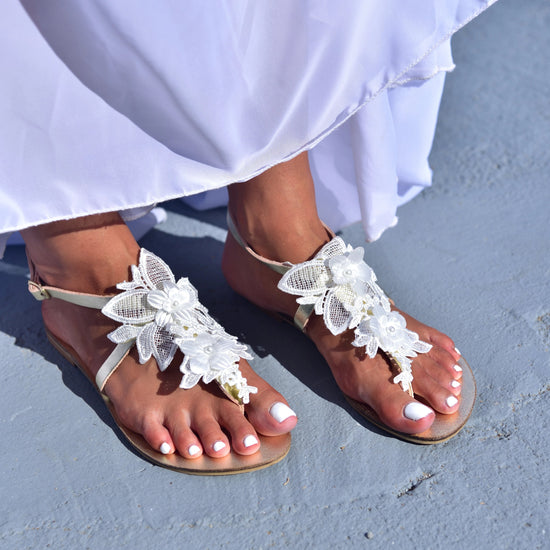 Alagonia white flat sandals, bridal shoes,  wedding shoes