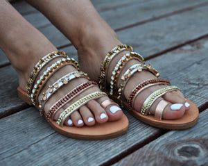 Cleopatra leather sandals, wedding leather shoes, flat wedding shoes