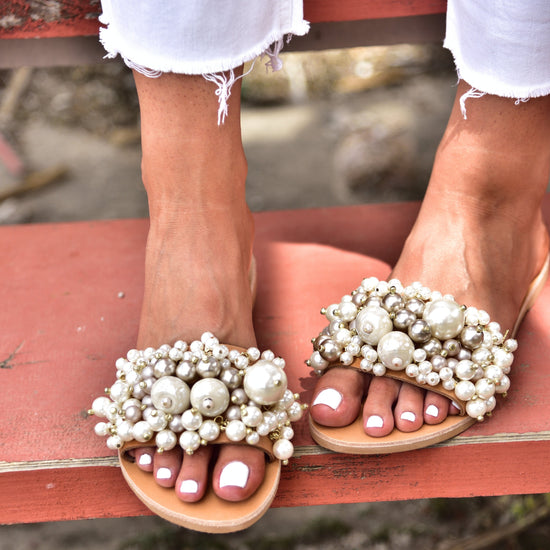 sandals with pearls, handmade sandals