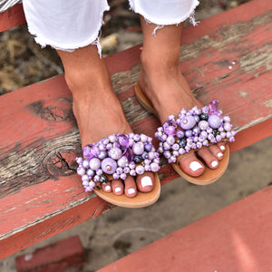 purple sandals, wedding sandals, elina linardaki sandals