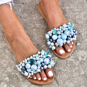 blue bohemian sandals, women sandals
